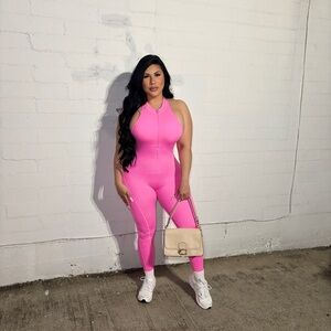 Vibrant Pink Sleeveless Jumpsuit with Tapered Pants